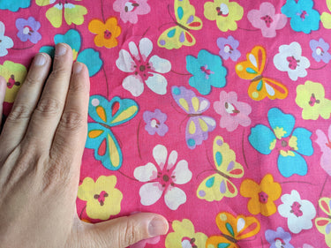 Pink Cotton Voile Floral Butterfly Fabric, Floral Print Fabric, Lightweight Pink Fabric